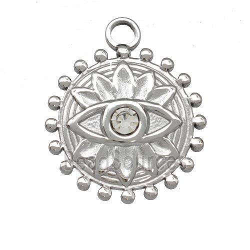 Raw Stainless Steel Eye Pendant Pave Rhinestone Circle