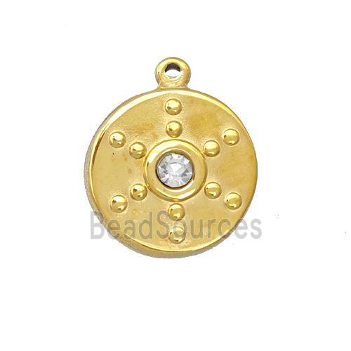 Stainless Steel Circle Penant Pave Rhinestone Gold Plated