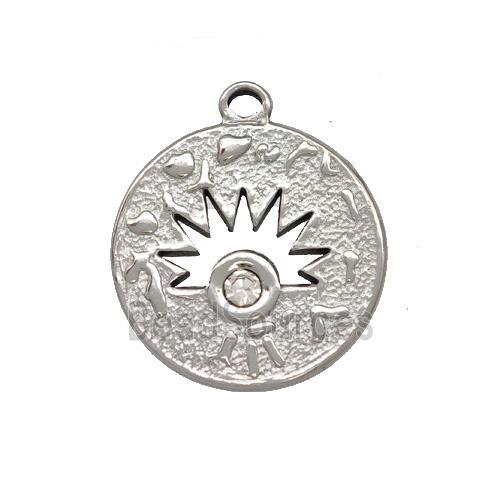 Raw Stainless Steel Sunburst Pendant Pave Rhinestone Circle