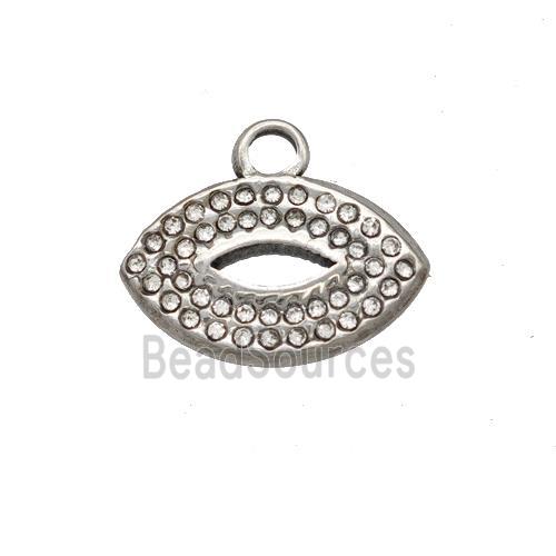 Raw Stainless Steel Lips Pendant Pave Rhinestone