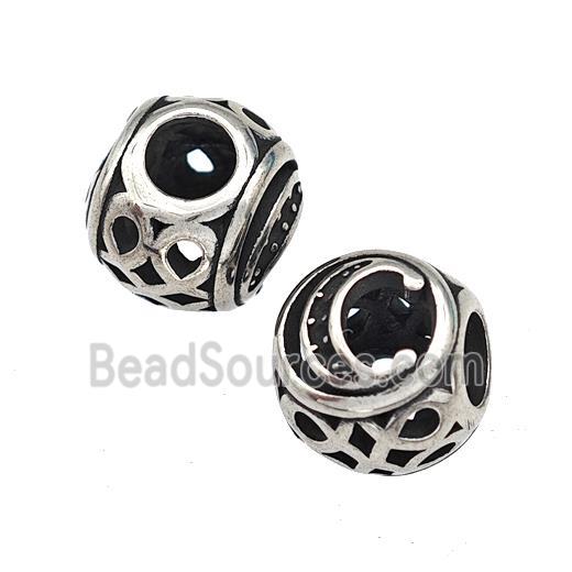 Stainless Steel Round Beads Letter-C Hollow Large Hole Antique Silver