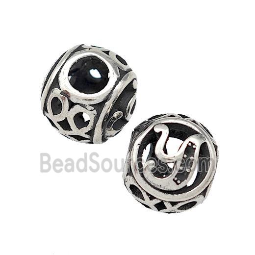 Stainless Steel Round Beads Letter-Y Hollow Large Hole Antique Silver