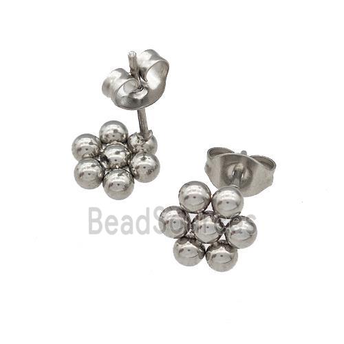 Raw Stainless Steel Flower Stud Earrings