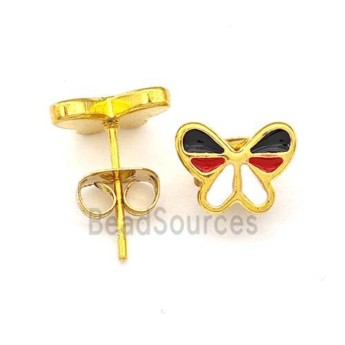 Stainless Steel Butterfly Stud Earrings Multicolor Enamel Gold Plated