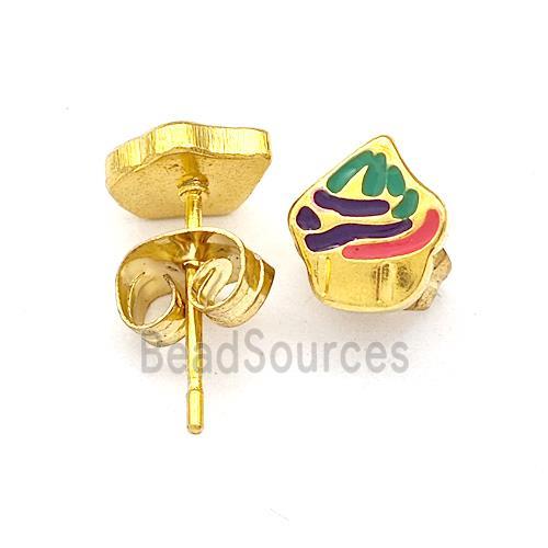 Stainless Steel Stud Earrings Ice Cream Multicolor Enamel Gold Plated