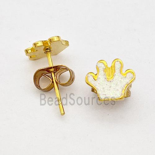 Stainless Steel Paws Stud Earring Pave White Fire Opal Gold Plated