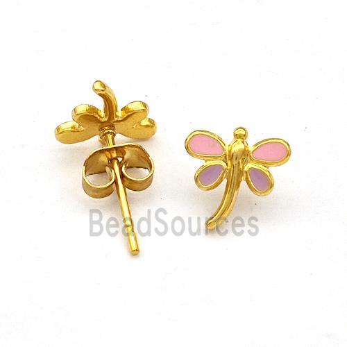 Stainless Steel Dragonfly Stud Earring Enamel Gold Plated