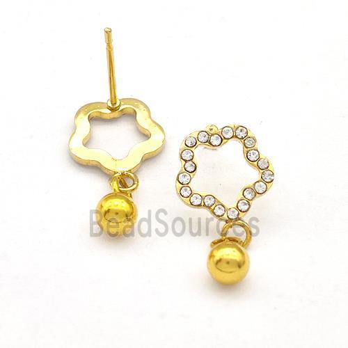 Stainless Steel Flower Stud Earring Rhinestone Gold Plated