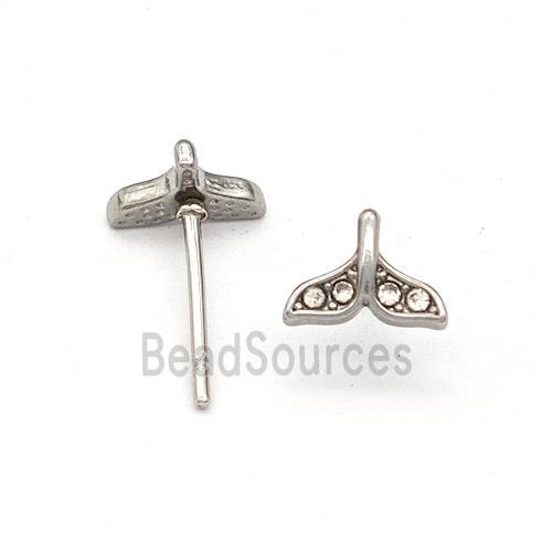 Raw Stainless Steel Stud Earring Pave Rhinestone Shark-tail