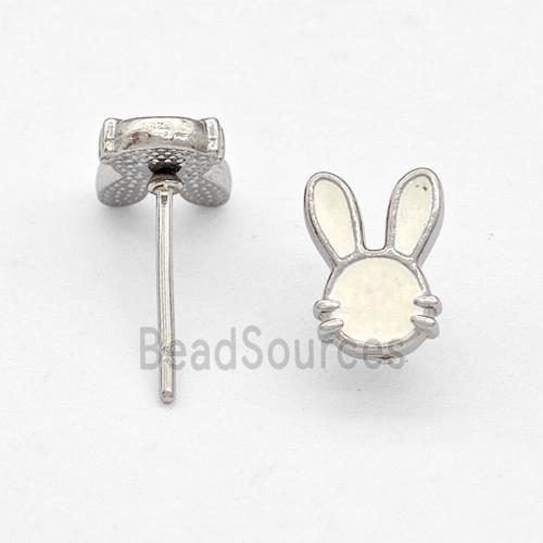 Raw Stainless Steel Rabbit Stud Earring White Enamel