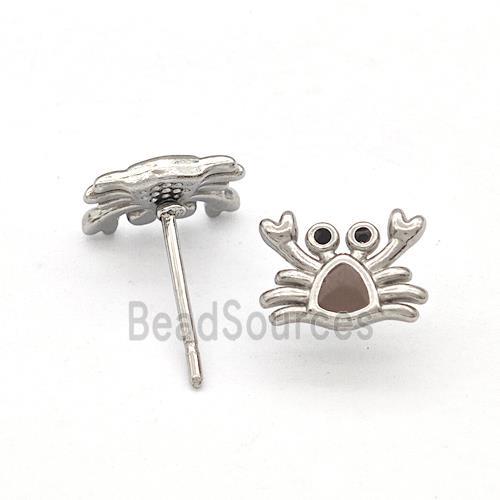 Raw Stainless Steel Crab Stud Earring Gray Enamel