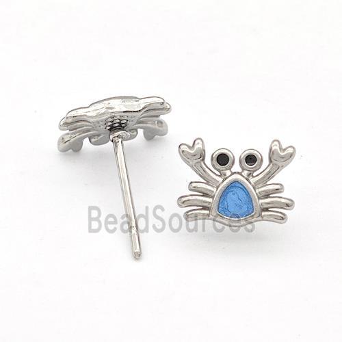 Raw Stainless Steel Crab Stud Earring Blue Enamel