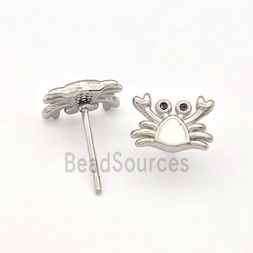 Raw Stainless Steel Crab Stud Earring White Enamel