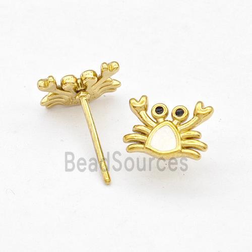 Stainless Steel Crab Stud Earring White Enamel Gold Plated