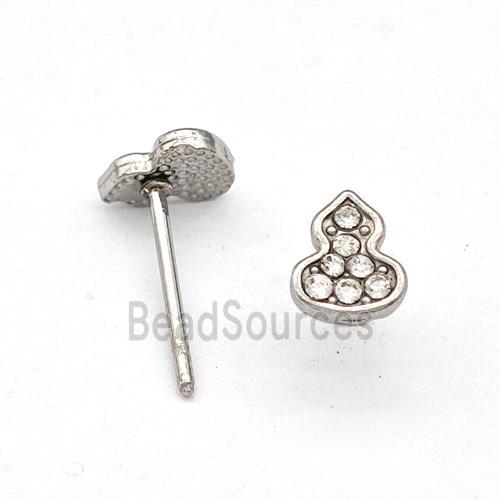 Raw Stainless Steel Gourd Stud Earring Pave Rhinestone