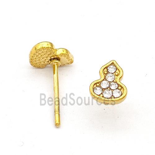 Stainless Steel Gourd Stud Earring Pave Rhinestone Gold Plated