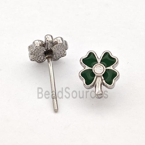 Raw Stainless Steel Clover Stud Earring Black Enamel