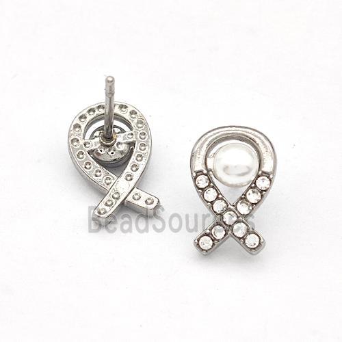 Raw Stainless Steel Stud Earring Pave Rhinestone Pearlized Resin Awareness Ribbons