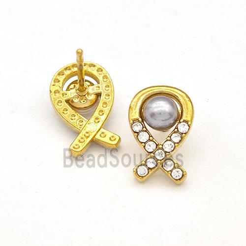 Stainless Steel Stud Earring Pave Rhinestone Pearlized Resin Awareness Ribbons Gold Plated