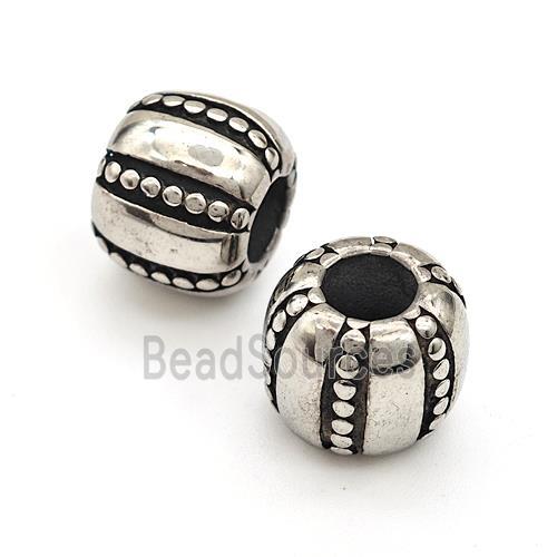 Stainless Steel Barrel Beads Large Hole Antique Silver