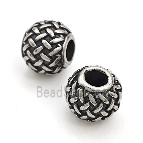 Stainless Steel Round Beads Large Hole Antique Silver