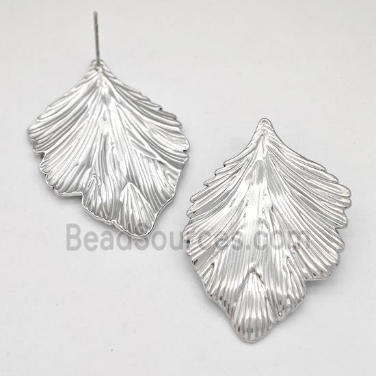 Raw Stainless Steel Stud Earring Leaf