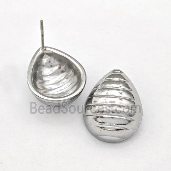 Raw Stainless Steel Stud Earring Hollow Teardrop