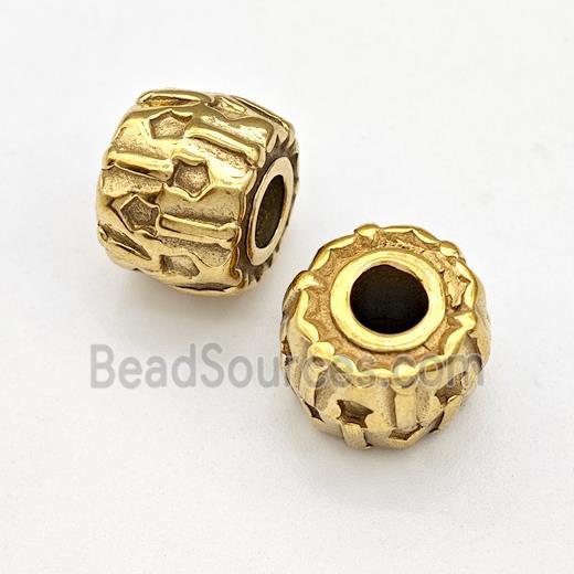 Stainless Steel Barrel Beads Large Hole Gold Plated