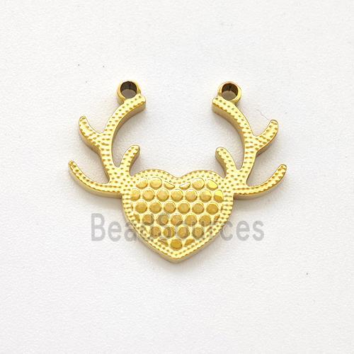 Stainless Steel Deer Pendant Heart 2loops Gold Plated