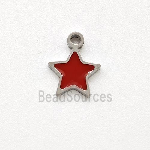 Raw Stainless Steel Star Pendant Red Enamel