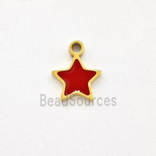 Stainless Steel Star Pendant Red Enamel Gold Plated