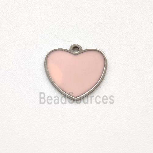 Raw Stainless Steel Heart Pendant Pink Enamel