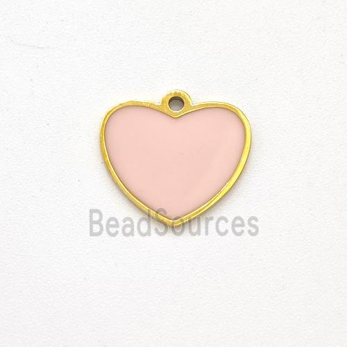 Stainless Steel Heart Pendant Pink Enamel Gold Plated