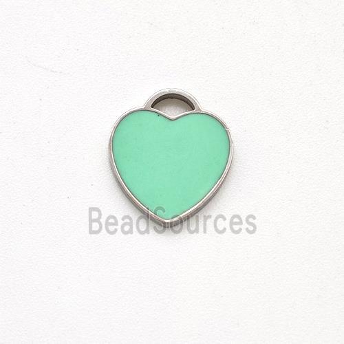 Raw Stainless Steel Heart Pendant Green Enamel