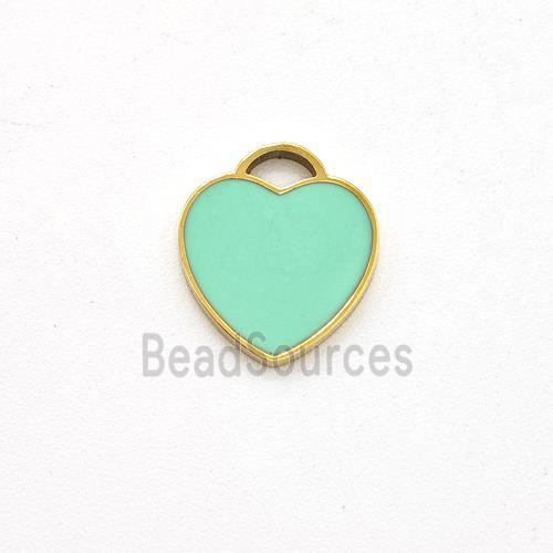 Stainless Steel Heart Pendant Green Enamel Gold Plated