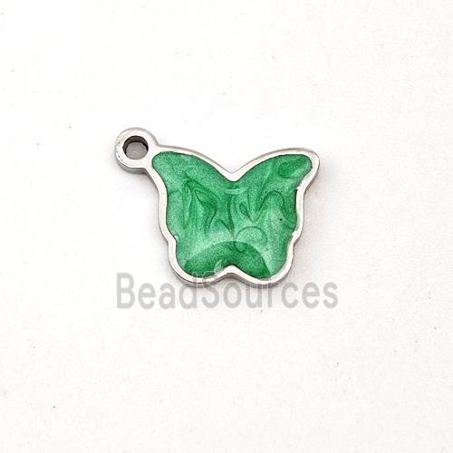 Raw Stainless Steel Butterfly Pendant Green Painted