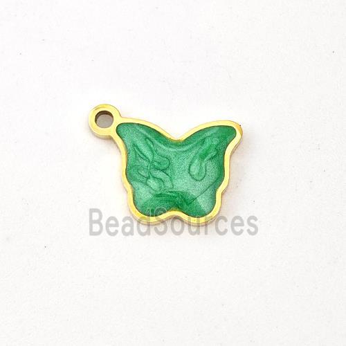 Stainless Steel Butterfly Pendant Green Painted Gold Plated