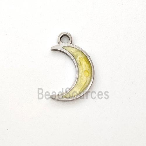 Raw Stainless Steel Moon Pendant Yellow Painted