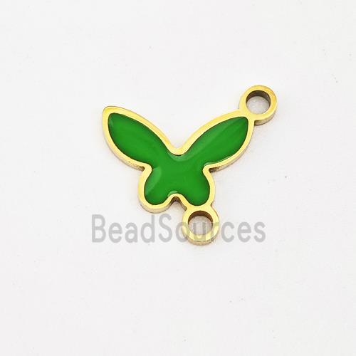 Stainless Steel Butterfly Pendant Green Enamel Gold Plated