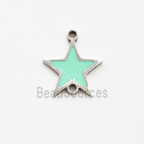 Raw Stainless Steel Star Connector Green Enamel