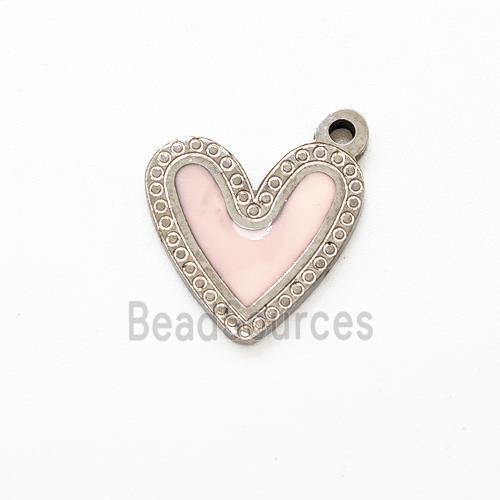 Raw Stainless Steel Heart Pendant Pink Enamel