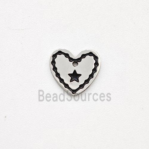 Raw Stainless Steel Heart Pendant Black Enamel Star