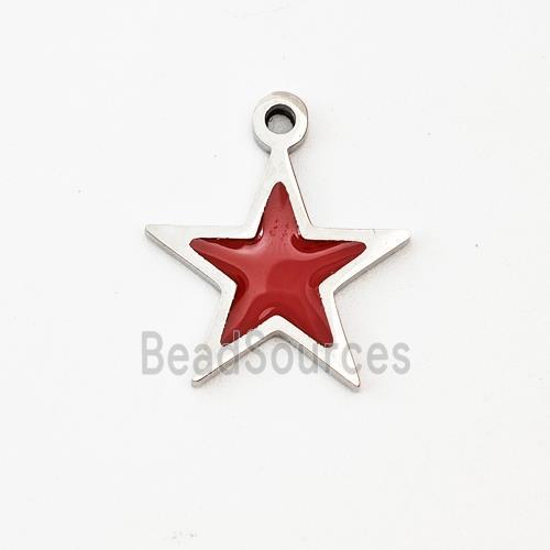 Raw Stainless Steel Star Pendant Red Enamel