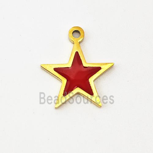 Stainless Steel Star Pendant Red Enamel Gold Plated