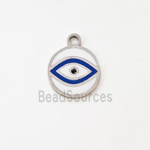 Raw Stainless Steel Evil Eye Pendant Circle Blue Enamel