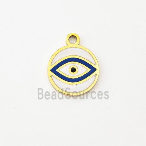 Stainless Steel Evil Eye Pendant Circle Blue Enamel Gold Plated