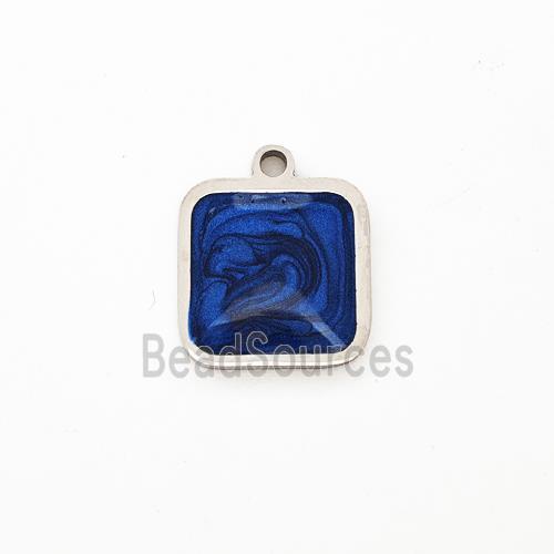 Raw Stainless Steel Square Pendant Blue Painted