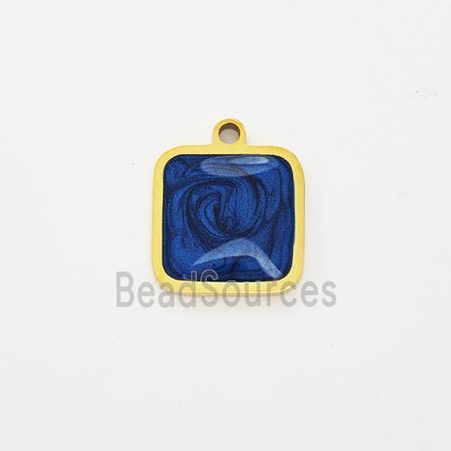 Stainless Steel Square Pendant Blue Painted Gold Plated