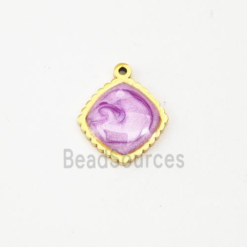 Stainless Steel Square Pendant Purple Painted Gold Plated