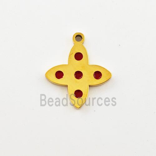 Stainless Steel Star Pendant Red Enamel Gold Plated